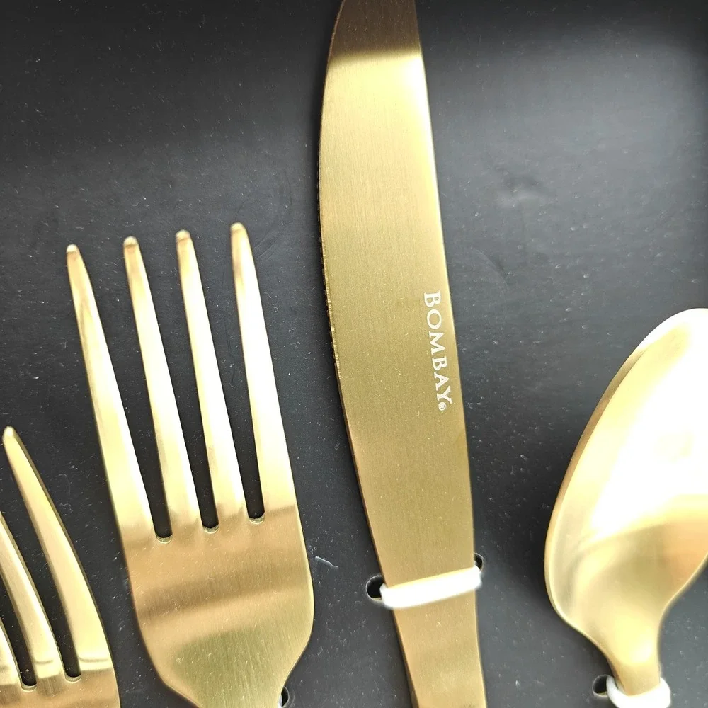 Bombay Santorini 20 Piece Gold Stainless Steel Flatware Set Service for 4 NEW